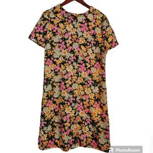 Vintage OOAK 60s 70s Daisy Floral Pink Orange Collar Button Up House Coat Dress